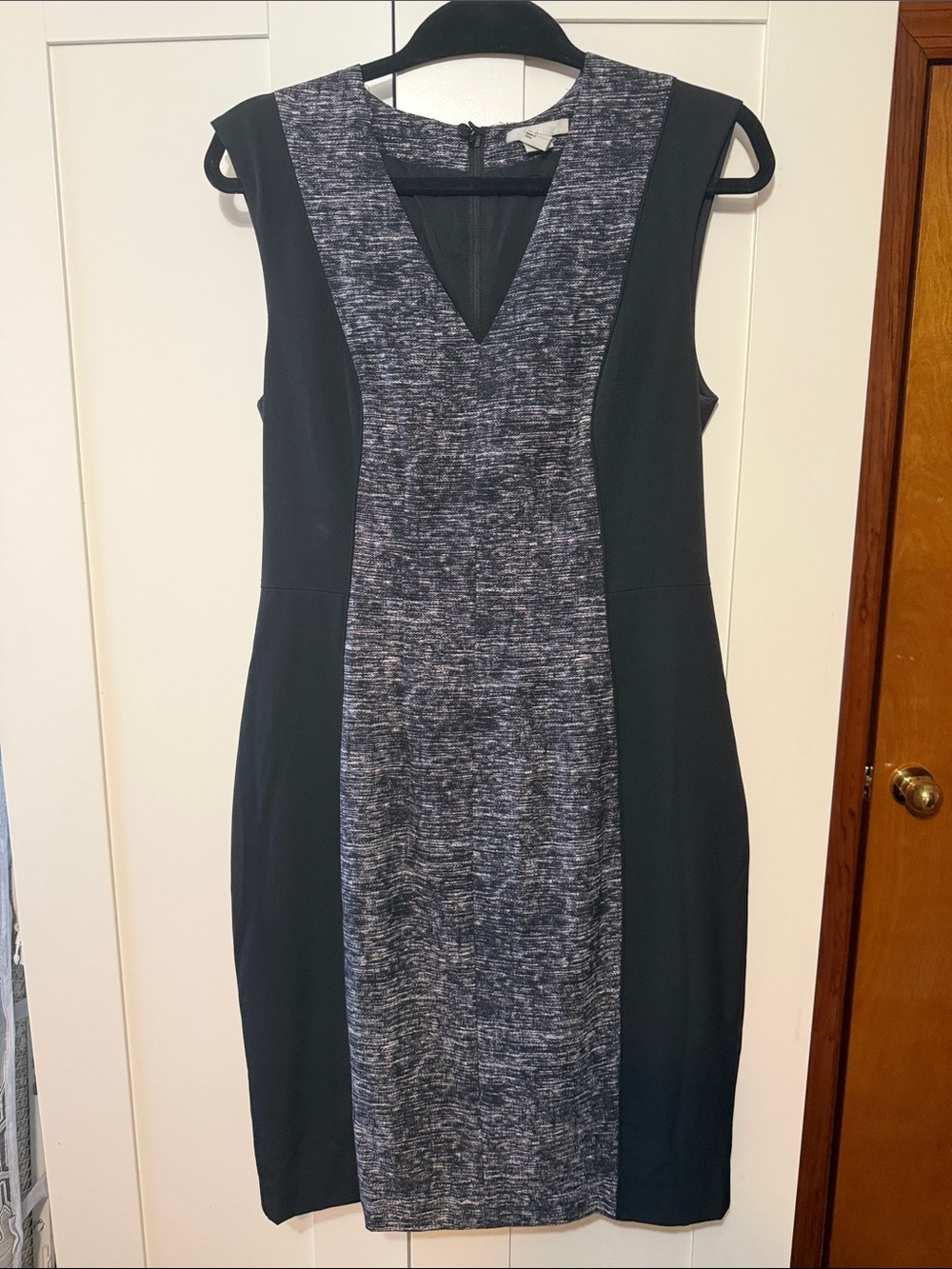 H&M Black & Gray V-Neck Midi Sheath Dress